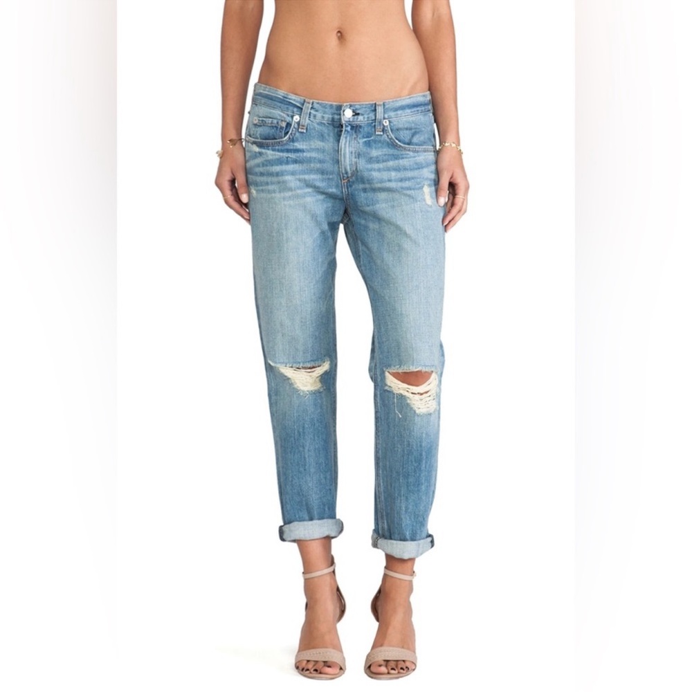 Rag & Bone Blue Boyfriend Jeans Distressed Style